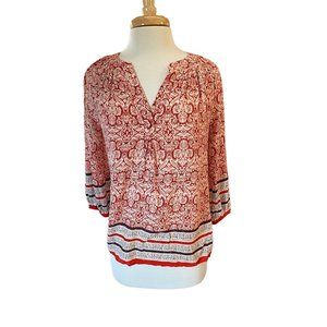 Ava Christine Red and White Print Top Womens S